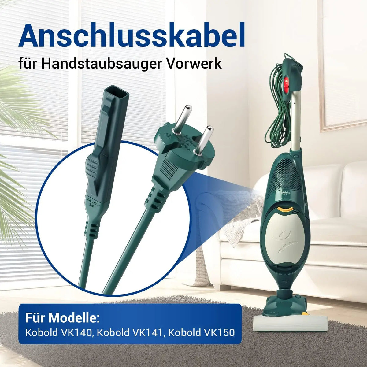 Cavo di Alimentazione e Cavo di Ricambio per Aspirapolvere Vorwerk, Compatibile con Kobold VK140 VK150