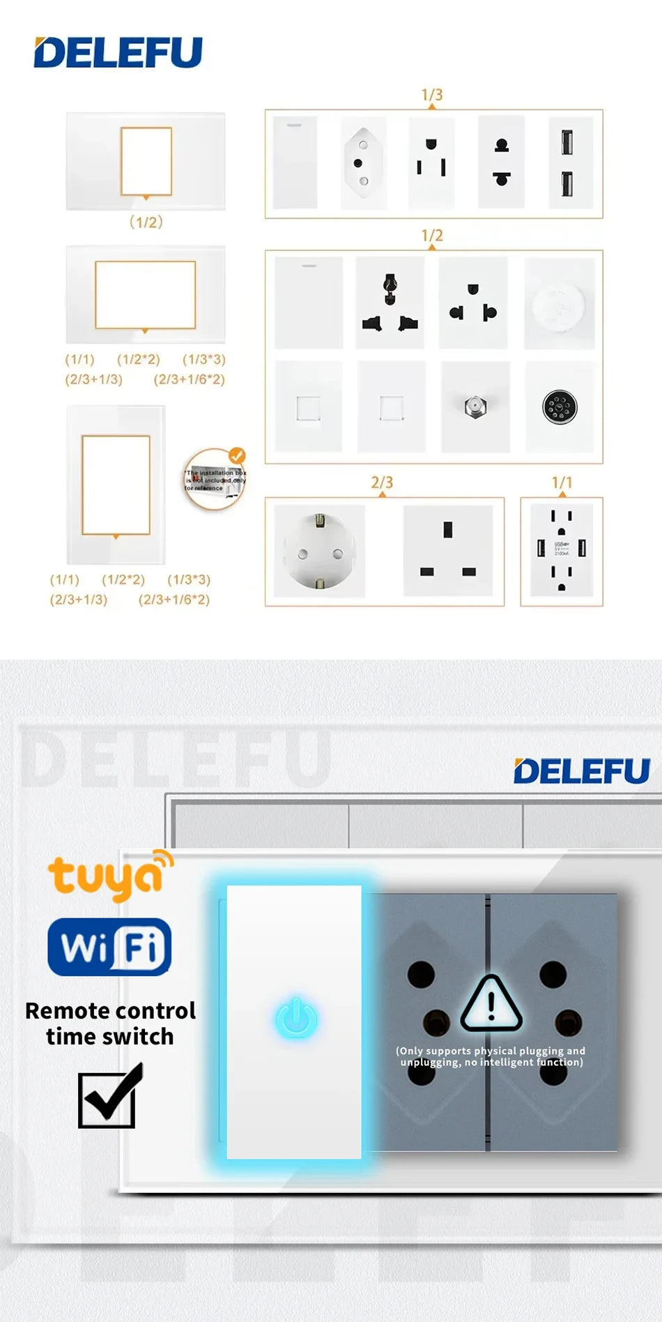 DELEFU Modulo Presa Combinabile Tipo-C Brasile - Uso Domestico - Nero - Assemblaggio Fai-da-te - Presa con Interruttore per Ricarica Rapida USB Tipo-C