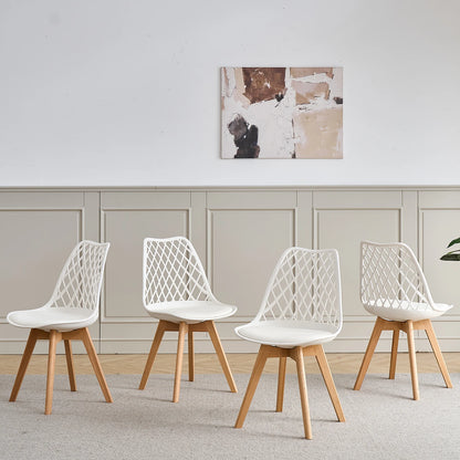 Set di 4/6 sedie da pranzo moderne con schienale in rete con gambe in legno massello e cuscini imbottiti, per sala da pranzo/camera da letto, sedia da caffè