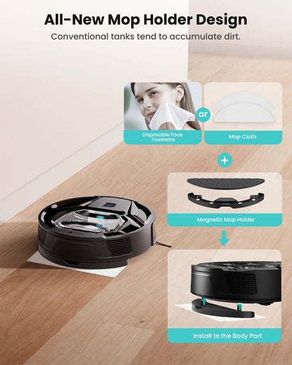 Robot Aspirapolvere Lefant M320 con Funzione Lavapavimenti, Potente Aspirazione 6000Pa, Contenitore Polvere Visibile, Rilevamento Tappeti, Controllo Vocale Alexa