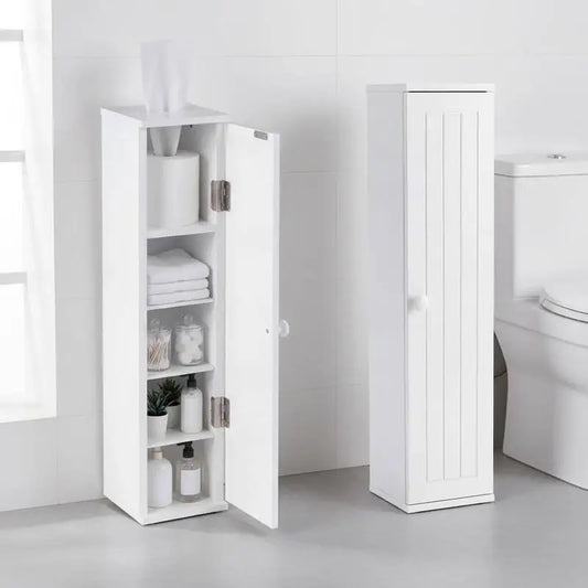 Set di 2 mobili da bagno con 3 ripiani rimovibili, larghezza 16 cm, mobiletto per WC, bianco