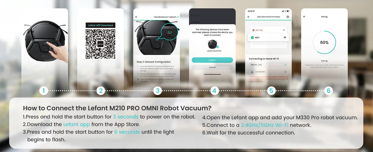 Robot aspirapolvere Lefant M265 con mappatura, 18000 Pa, rullo autopulente, lavaggio con acqua pulita, laser dToF, evita PSD, anti-groviglio, compatto, WiFi 2.4G/5G/Alexa/APP