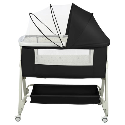 Culla 4-in-1 per Neonati, Culla Co-sleeping con Ruote Integrate, con Materasso e Zanzariera, Grigio, 91L X 50L X 68-81H Cm
