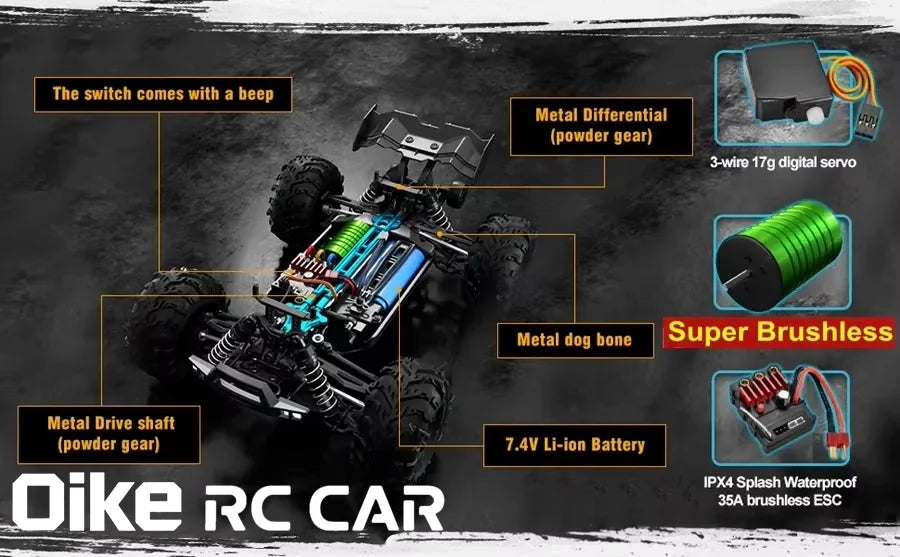 Auto radiocomandata Oike 4WD, fuoristrada 4x4, buggy ad alta velocità, camion super brushless, 50 o 80 km/h, auto da corsa con drift veloce, giocattolo, regalo