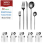 Set di posate dorate da 30 pezzi in acciaio inossidabile, coltelli, forchette, cucchiai, set di stoviglie per banchetti, ristoranti e ospiti