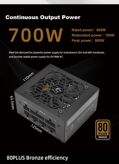 METALFISH SFX 80Plus Bronzo 500/600W PSU Nero Alimentatore Full-Modular per Mini ITX Chassis Piccolo Computer Case Ingresso 100/240V