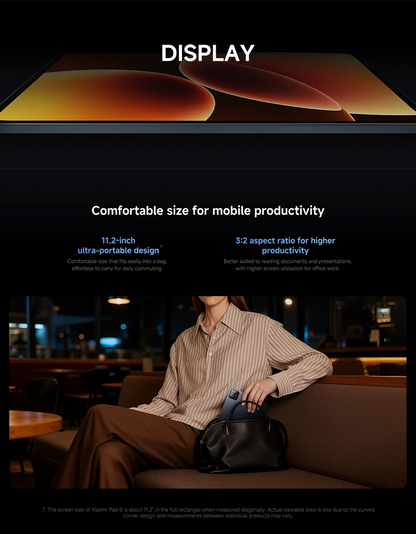 Xiaomi Pad 8 Versione Globale, Tablet con Display LCD da 11.2 Pollici 3.2K 144Hz, Snapdragon ®   Mi Pad con Fotocamera da 3MP di 8a Generazione e Batteria da 9200mAh