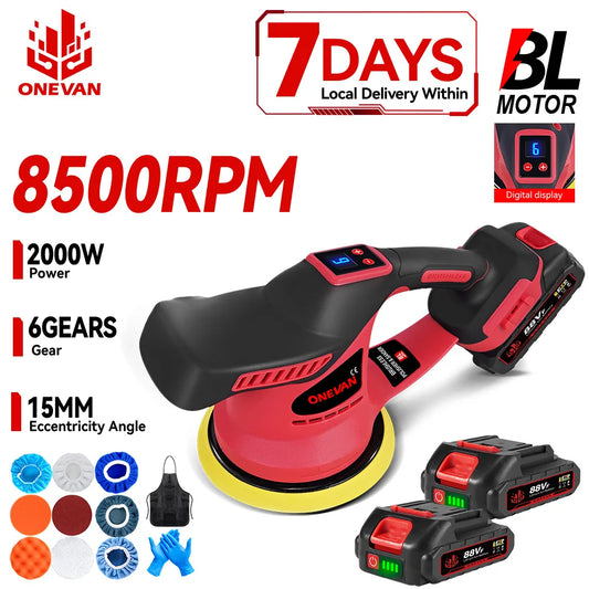 ONEVAN 2000W Potenza Brushless Cordless Lucidatrice Elettrica 6 Gear 8500RPM Palmare Auto Ceretta Strumento di Lucidatura Per Makita Batteria Spille