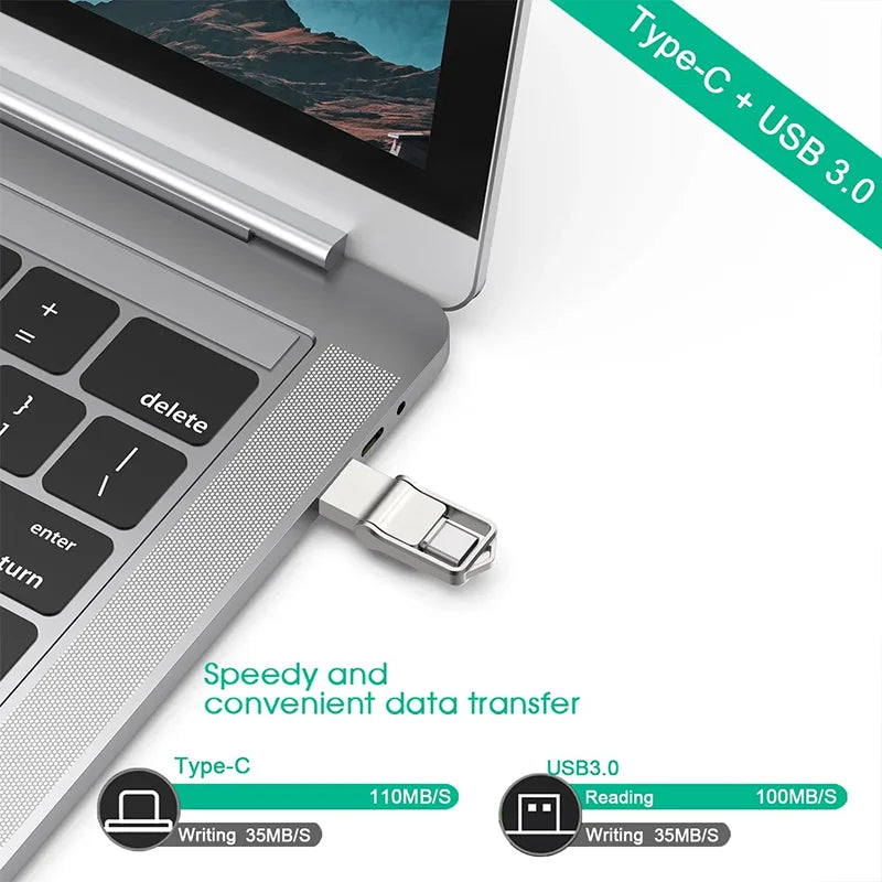 Lenovo Mini, chiavetta USB 3.0 ad alta velocità, in metallo, con interfaccia doppia, capacità 1 TB, 512 GB, 256 GB, adatta per dispositivi Android e laptop.