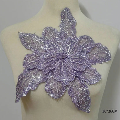 Tessuto per toppe ricamate con fiori eleganti viola per abiti, tende per la casa, accessori per abbigliamento da festa, riparazioni di applique per cucire