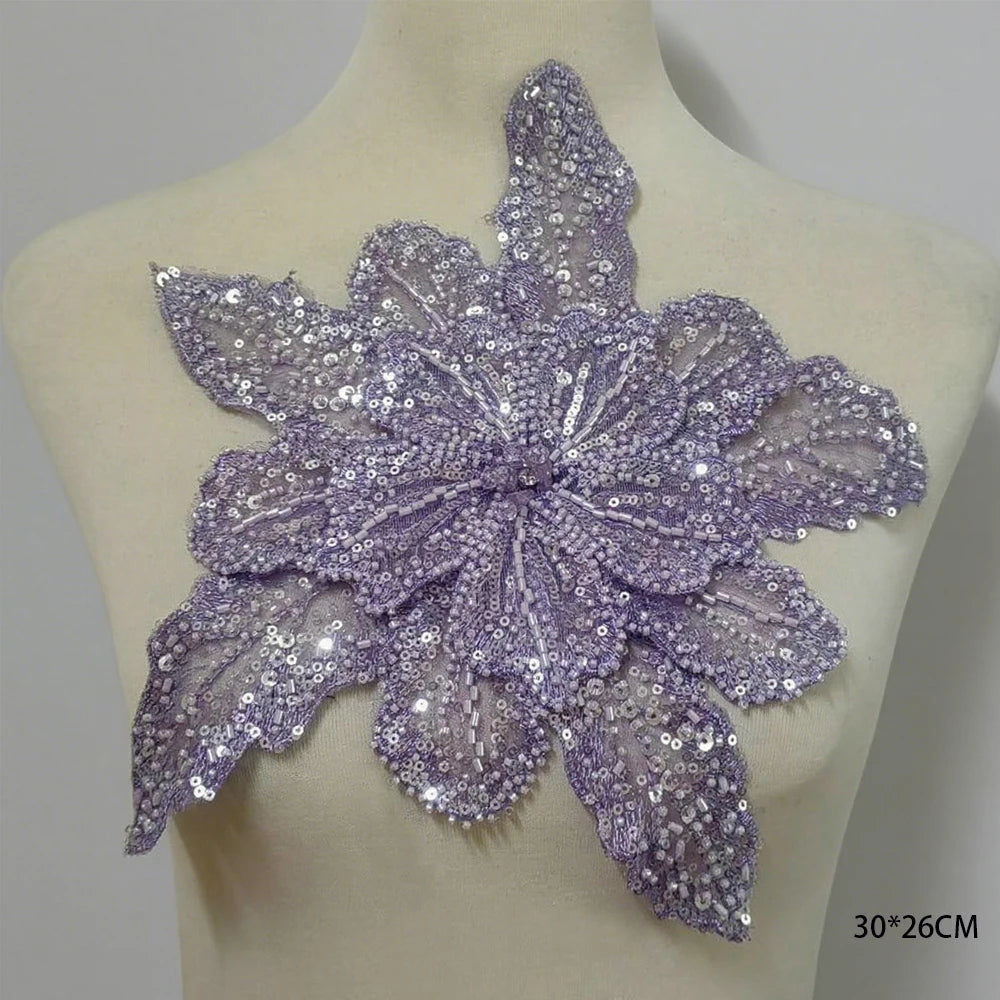 Tessuto per toppe ricamate con fiori eleganti viola per abiti, tende per la casa, accessori per abbigliamento da festa, riparazioni di applique per cucire