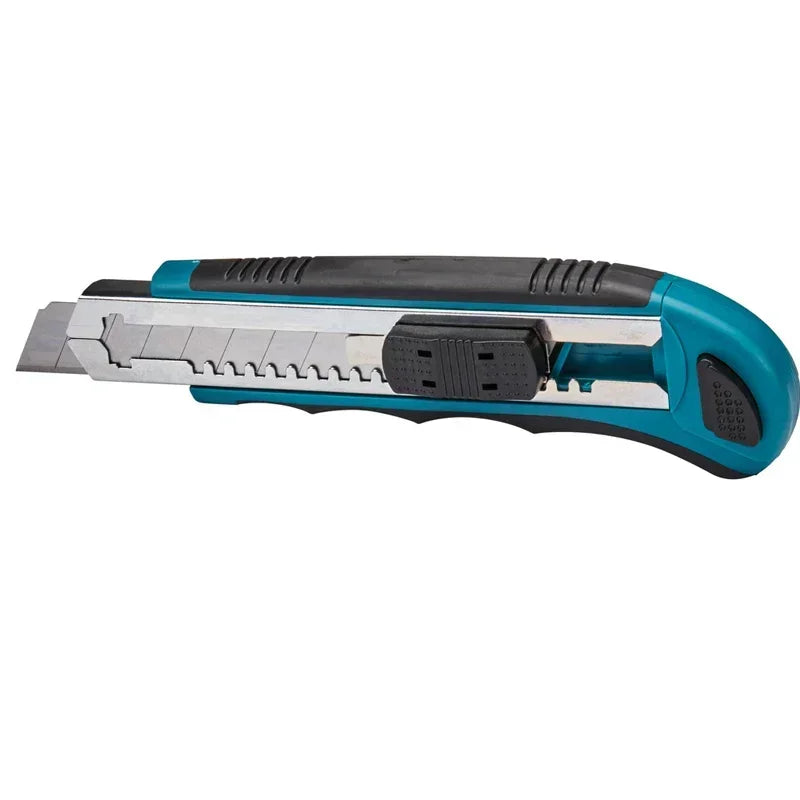 Coltello multiuso Makita con lame a scatto, caricamento facile, lame extra retrattili, impugnatura comoda in gomma, strumento manuale combinato completo