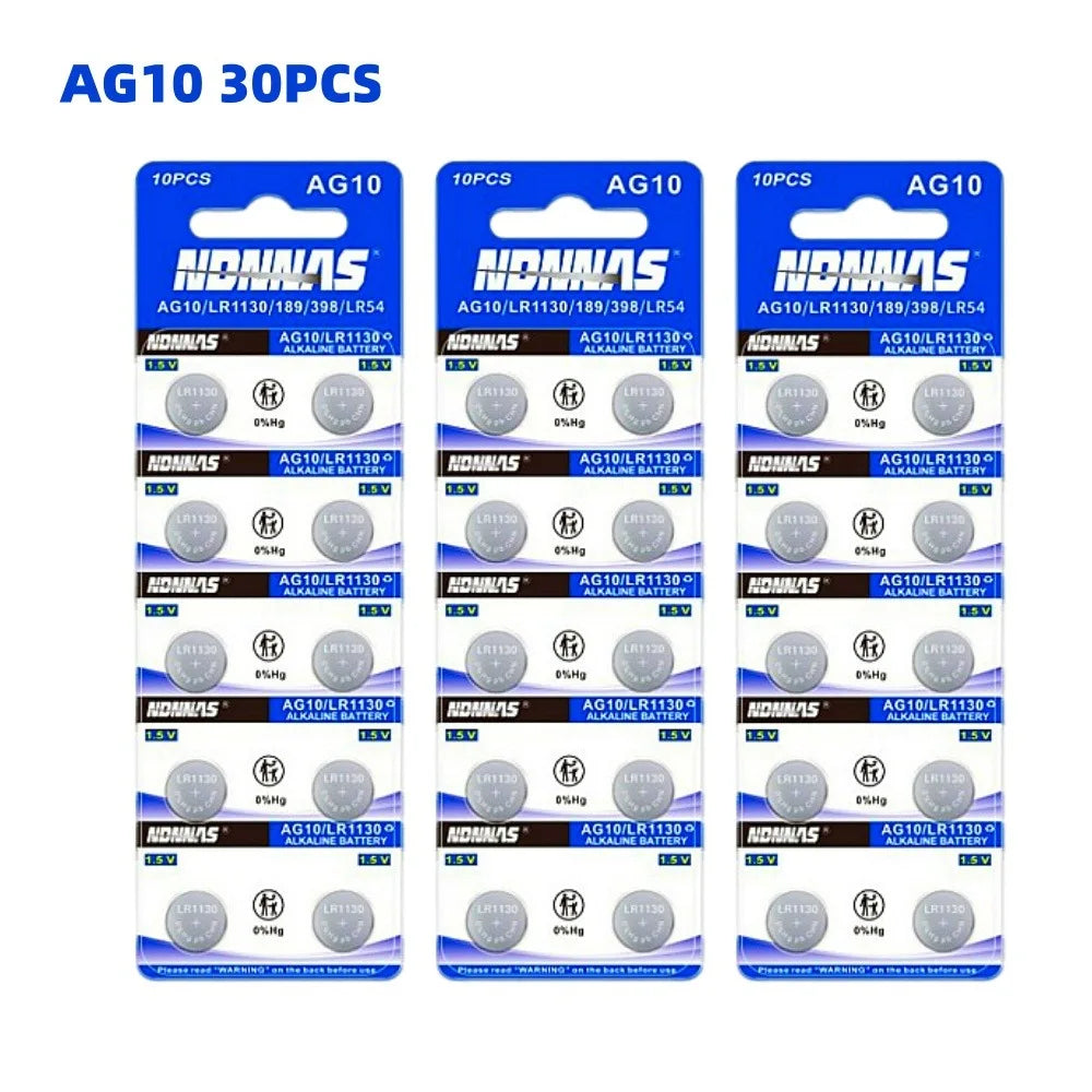 Batteria a bottone AG10 LR1130 LR 1130 SR1130 389A LR54 L1131 per batterie alcaline, orologi, apparecchi acustici, torce, calendari, giocattoli 1.55V