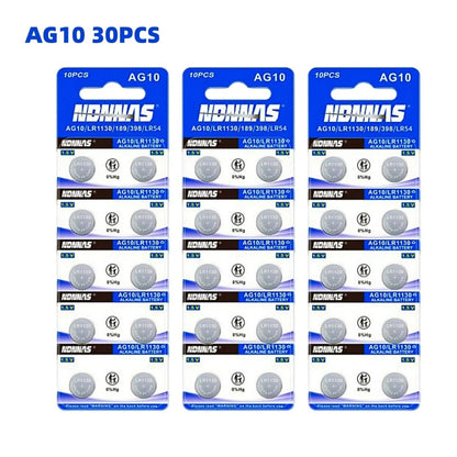 Batteria a bottone AG10 LR1130 LR 1130 SR1130 389A LR54 L1131 per batterie alcaline, orologi, apparecchi acustici, torce, calendari, giocattoli 1.55V
