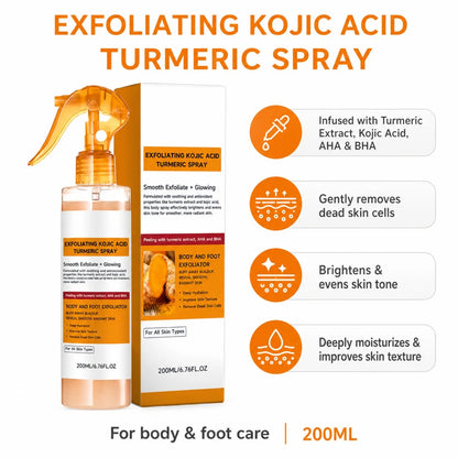 Set per la Cura della Pelle con Spray ed Siero Esfoliante all'Acido Kojico e Curcuma, Esfoliazione Delicata, Migliora il Tono Opaco, Kit Illuminante e Levigante