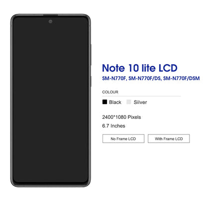 Schermo LCD AMOLED da 6,7 pollici per Samsung Note 10 Lite, gruppo di ricambio per lo schermo touchscreen, compatibile con Samsung Note10 Lite N770 N770F, con cornice.
