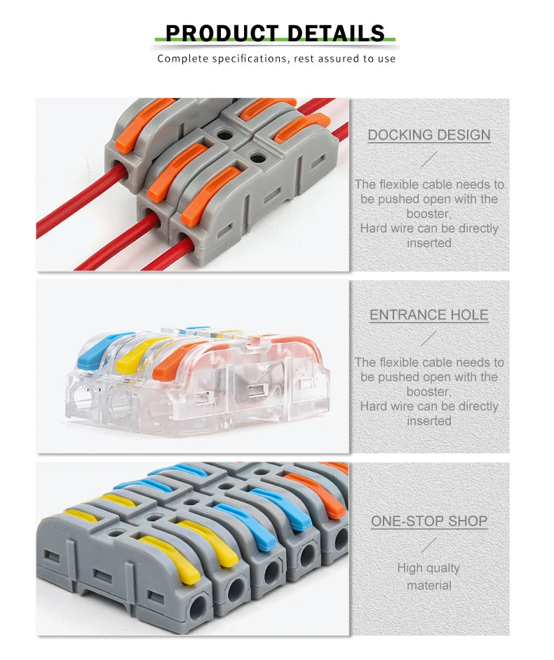 34PCS Leva in scatola Connettori rapidi per cavi domestici Terminali Conduttore Giuntabile Blocco di cablaggio di testa Connettori elettrici riutilizzabili