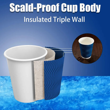 Bicchieri da Caffè Usa e Getta da 12OZ, Bicchieri di Carta Isolati con Parete Ondulata in Kraft per Bevande Calde o Tè, Acqua Calda