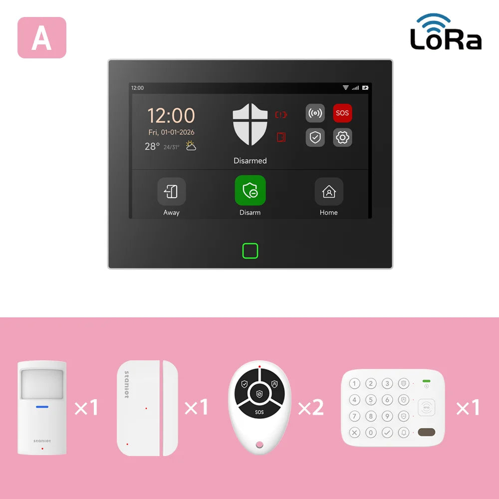 Kit di Allarme Antifurto Staniot 7 Pollici LoRa WiFi 4G Tuya Smart Home, Sistema di Sicurezza Domestica 5000mAh Compatibile con Alexa