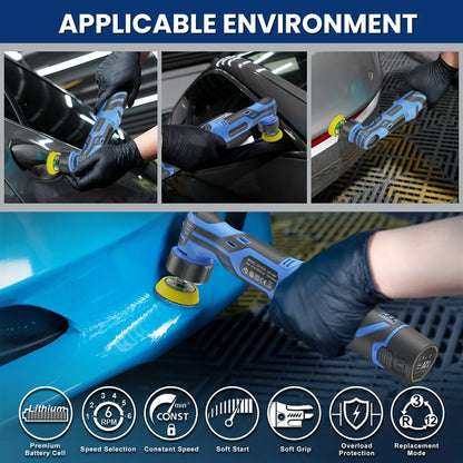 Lucidatrice per auto portatile a batteria 12V, con doppia modalità di funzionamento (rotazione e oscillazione), dotata di kit di tamponi da 1/1,5/2 pollici, strumento elettrico senza fili per la cura e la lucidatura dell’a