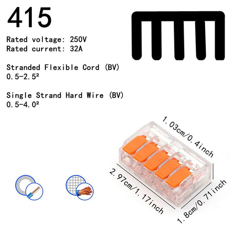 Terminali plug-in rapidi di tipo universale arancione da 10-75 pezzi, connettori per apparecchiature elettriche, terminali per connettori per cavi, 250 V/32 A