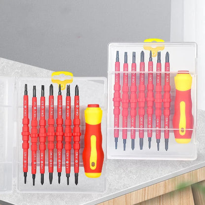Kit di Attrezzi per Elettricisti 15 Pezzi, Set di Cacciaviti Isolati 1000V con Punte Magnetiche Piatte, Phillips, Pozidriv e Torx