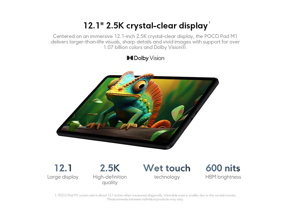 POCO Pad M1 Versione Globale, Display Cristallino 12.1" 2.5K 120Hz, Snapdragon 7s Gen 4 Octa-core, Batteria 12000mAh, Tablet