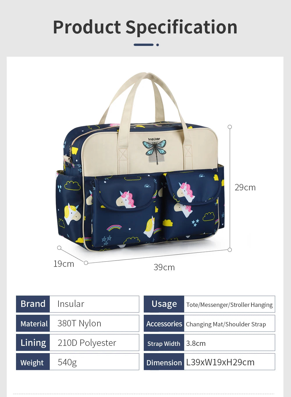 Borsa per pannolini impermeabile di nuovo stile borsa da viaggio Messenger di grande capacità borse multifunzionali per passeggino madre maternità