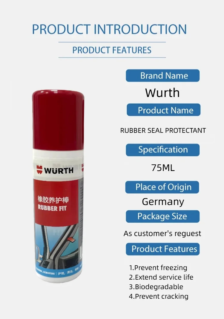 WURTH Rubber Fit Sigillante Protettivo per Guarnizioni in Gomma 75ml, Cura Guarnizioni Portiere Auto, Senza Silicone, Anti-Gelo, Condizionatore per Guarnizioni