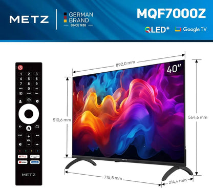 TV Smart LED Metz QLED 32" 40 Pollici Google Tele HDR 10 Audio Dolby Bluetooth 5.1 Sintonizzatore per la Salute degli Occhi 2025 32Mqf7030Z