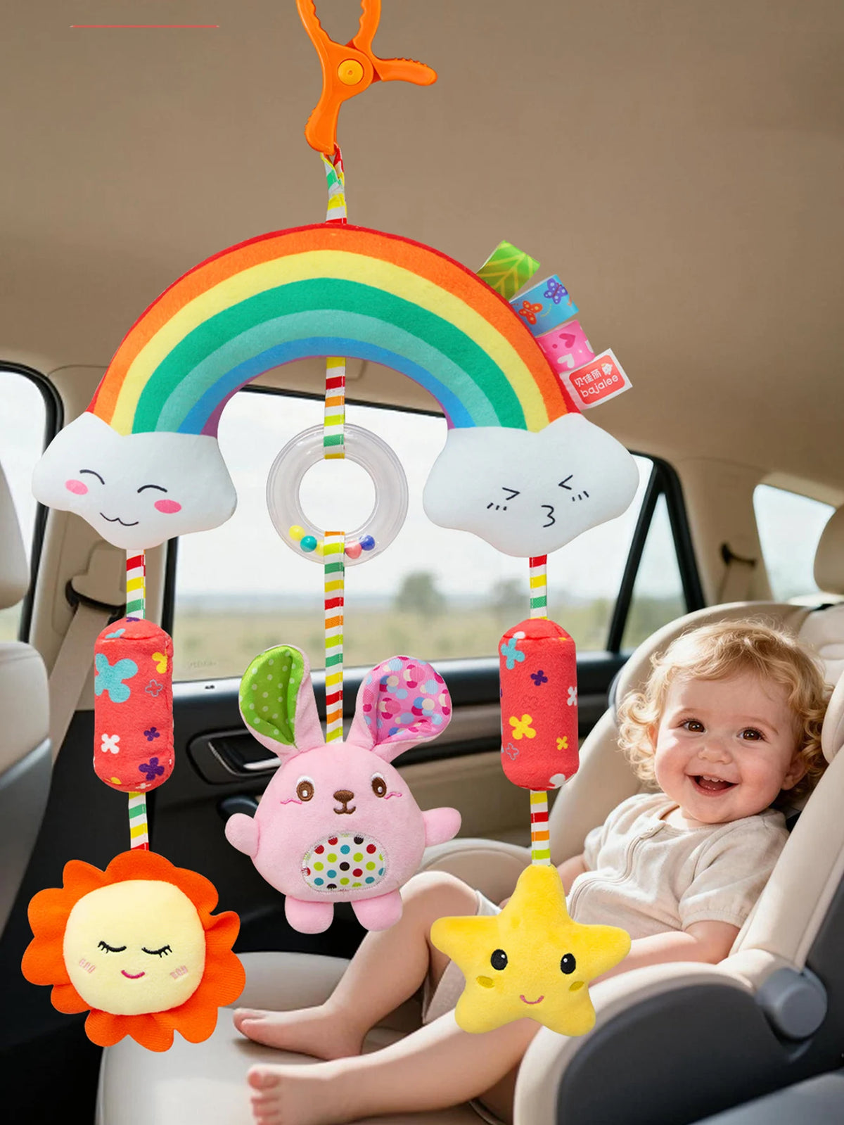 Giocattolo di Peluche per Neonati con Sonaglio e Sottoposto a Pressione per lo Sviluppo Multi-Sensoriale del Bambino 0-12 Mesi, Regalo Perfetto per Neonati per Culla e Seggiolino Auto