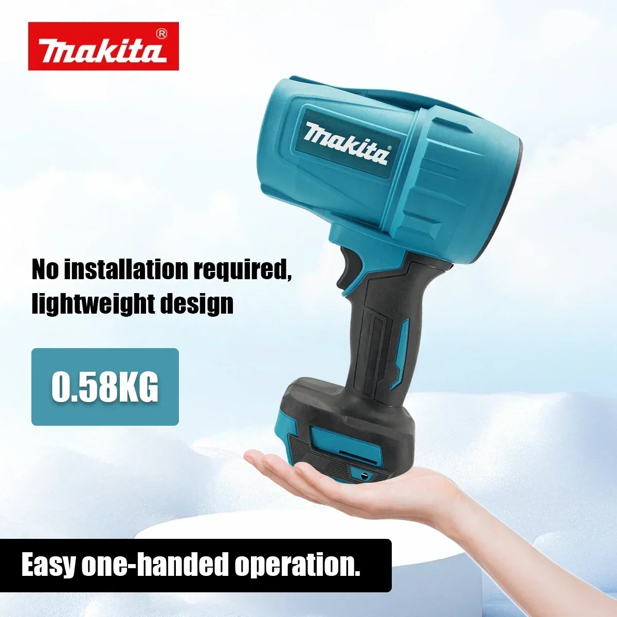 Soffiatore ad alta potenza Makita M306, 1080 W, con elevata capacità di asciugatura, ideale per lavare auto e rimuovere l'acqua dalle superfici.
