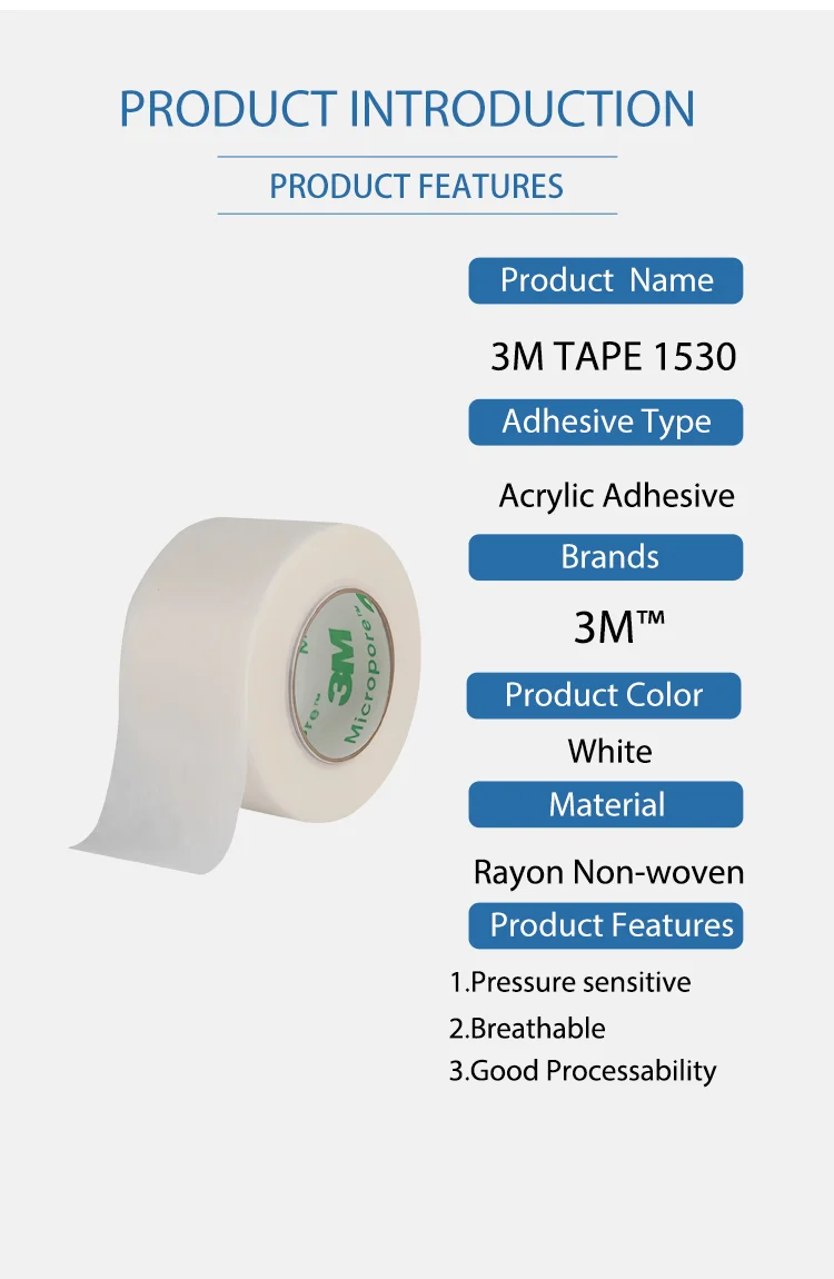 Nastro chirurgico microporoso originale 3M 1530 Nastro ipoallergenico ad adesione delicata bianca altamente traspirante