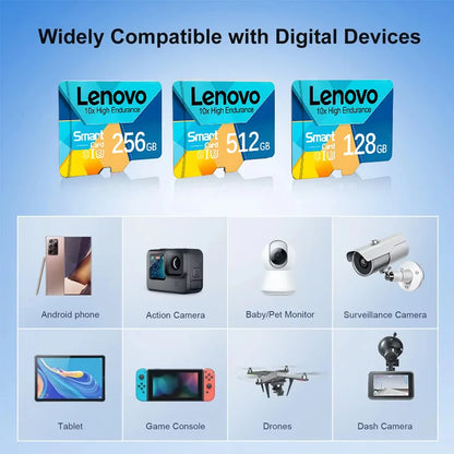 Scheda Micro SD ad alta velocità Lenovo 1TB 512GB Supporta 4K Ultra HD 128GB 64GB 256GB Memoria Flash per Drone Telefono Telecamera di Sicurezza CCTV
