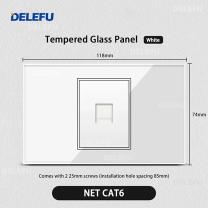 DELEFU Presa a Muro in Vetro Temperato Bianco Italia USB Tipo C Ricarica Rapida Interruttore Schuko TV Satellitare Citofono Cile