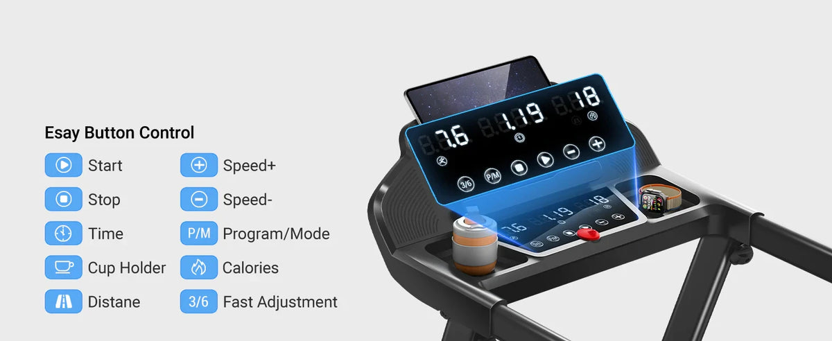 LONTEK SF20 Tapis roulant pieghevole con tre schermi più ampi e supporto, inclinazione del 15% e velocità massima di 12 km/h, 12 programmi preimpostati, capacità di carico di 180 kg