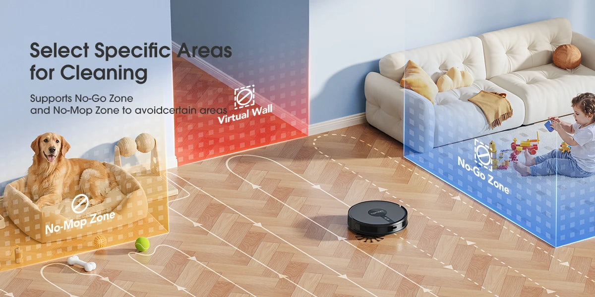 Lubluelu B40 Robot Aspirapolvere e Lavapavimenti, Aspirazione Potente 5800Pa, 180 Minuti di Autonomia, Controllo APP, Mappatura Intelligente, 34 Zone Proibite