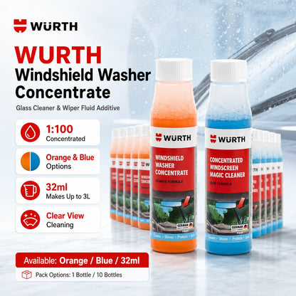 WURTH Detergente Concentrato per Parabrezza 1:100 Miscelazione Rapida Senza Aloni per Vetri Auto 32ml Arancione Blu