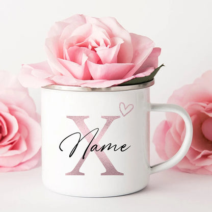Tazza personalizzata Iniziale a cuore con nome Tazza da caffè Tè personalizzato Tazze di cioccolata calda Sposa Damigella d'onore Regali per la festa della mamma per lei