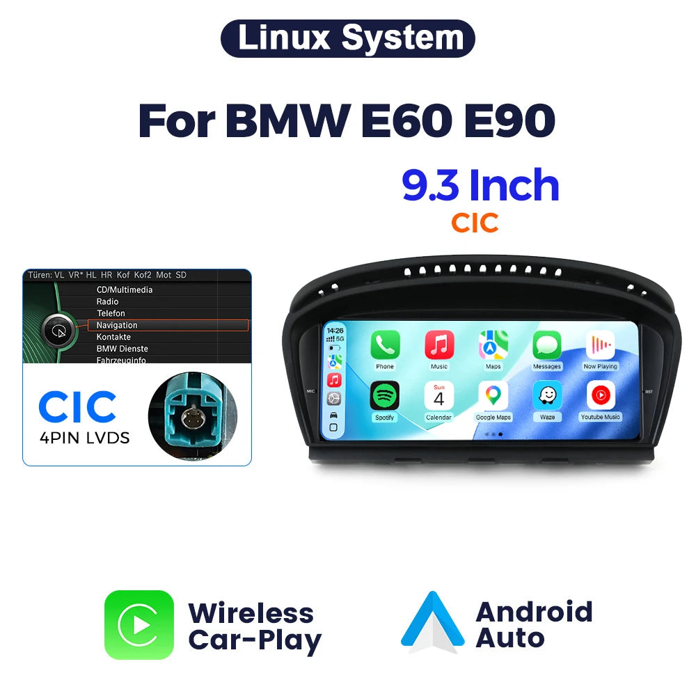 MEKEDE 8.8/9.3" Linux QLED 1920x720 HD Touchscreen Compatibile OEM Wireless CarPlay Android Auto Mirroring WiFi BT Aggiornamento OTA Per BMW E60 E61 E63 E64 E90 E91 E92 E93