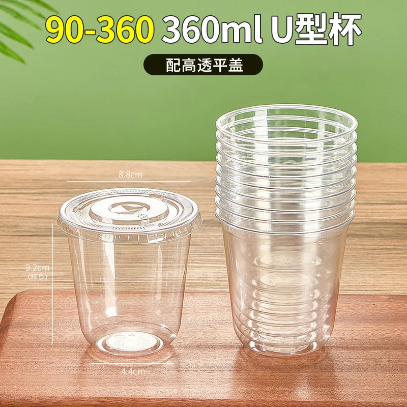 Tazza di plastica monouso per bevande fredde a forma di U, calibro 90, materiale PET, tazze da caffè trasparenti con coperchio, bicchiere da tè al latte sigillato