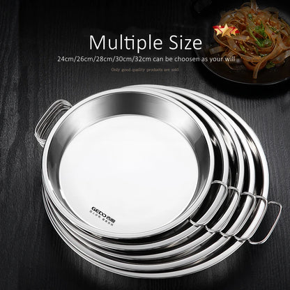 Piatto da cucina in acciaio inossidabile 304 certificato LFGB con 2 maniglie laterali Piatto per cottura a vapore ultra spesso per frutti di mare per stoviglie per banchetti