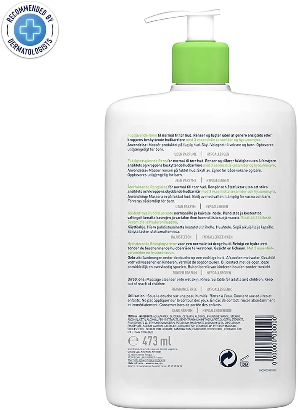 CeraVe Latte Detergente Quotidiano 473ml, Detergente Idratante Confortevole per Pelli Normali e Secche