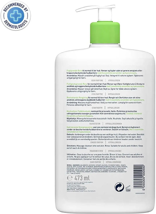CeraVe Latte Detergente Quotidiano 473ml, Detergente Idratante Confortevole per Pelli Normali e Secche
