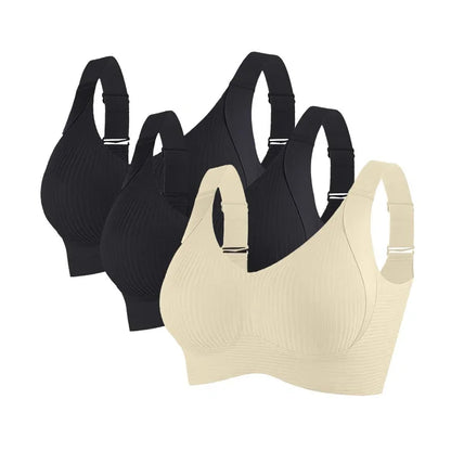 Set da 3 pezzi: reggiseno push-up da donna, senza ferretto, con effetto lifting, intimo senza cuciture, reggiseno a coste con scollo a V, taglie forti, lingerie sexy, taglie M-4XL, intimo 2028.