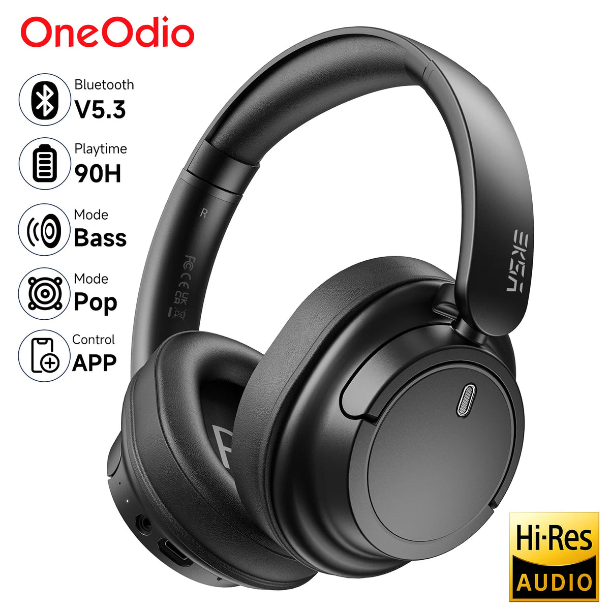 Oneodio EKSA V16 Cuffie wireless Bluetooth 5.3 Cuffie over-ear con microfono Modalità bass/pop Cuffie Hi-res HiFi cablate APP 90 ore