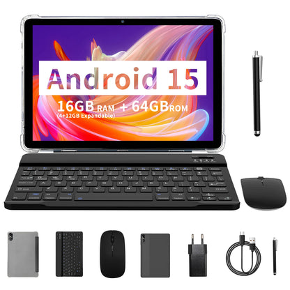 Tablet Android da 10.1" con Processore Octa-core, 16GB (4+12GB Virtuali) di RAM, 64GB di ROM, Schermo Touch HD IPS, Wi-Fi 6, BT 5.0, Doppia Fotocamera