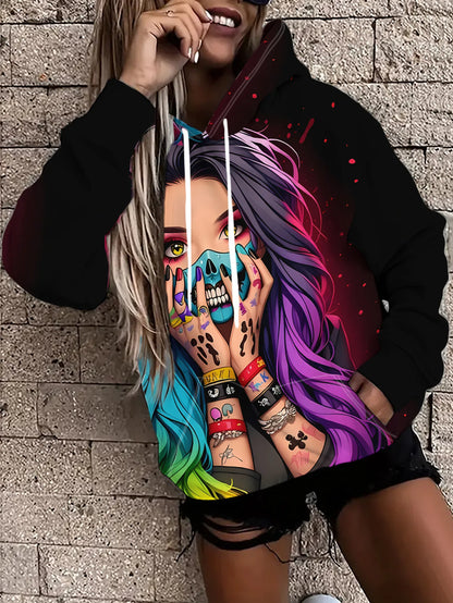 Felpe con cappuccio a tema Halloween, con stampa 3D di scheletro e teschio, abbigliamento casual da strada per donna, felpe ampie, felpe con cappuccio, top femminili, abbigliamento.