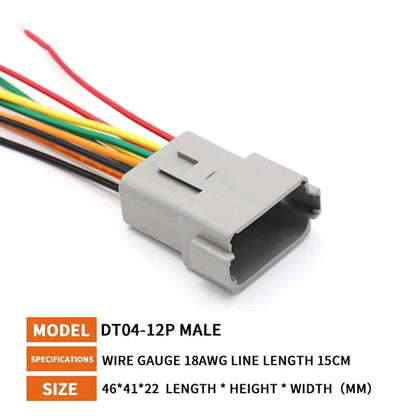 KERE 5/20/100Set DT06 serie 2/3/4/6/8 core12pin connettore elettrico impermeabile presa di corrente con cablaggio da 15cm