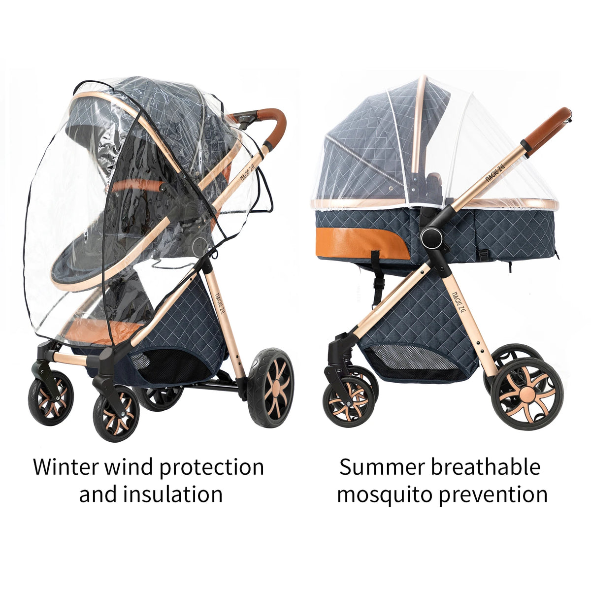 Passeggino Magic ZC 3 in 1, Sistema da Viaggio Compatto e Pieghevole con Navicella, Seggiolino Auto per Neonati e Seduta Reversibile, Carrozzina High Landscape, Ruote Ammortizzate, Manubrio Regolabile, Chiusura con Una Mano,
